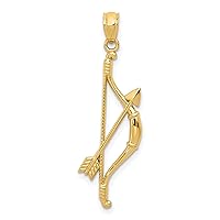 Solid 14k Yellow Gold Polished and Textured Bow and Arrow Pendant