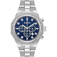 Bulova Men's Classic Diamond 6-Hand Chronograph Quartz Watch, Calendar Date, Luminous Markers, 100M Water Resistant, 44mm