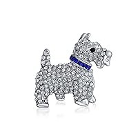Large Statement Blue Or Pink Crystal Collar White Enamel Westie Scottie Terri Dog Pet Animal Scarf Brooch Pin For Women Teens Silver Tone Rhodium Plated 1.3 Inch