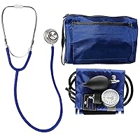 MABIS MatchMates Aneroid Sphygmomanometer and Dual Head Stethoscope Combination Home Blood Pressure Kit with Calibrated Nylon Cuff, Professional Quality, Carrying Case, Royal Blue