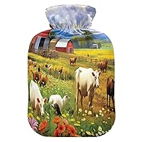 Hot Water Bottle with Cover 1L Warm Water Bottle for Hot and Cold Compress Hot and Cold Therapies,Hand Feet Warmer,Farm Animals