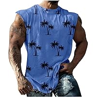 Men Sleeveless Tank Tops Fashion Workout Gym Vest Tee Coconut Tree Print T-Shirt Summer Casual Beach Tank Top