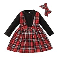 Party Dress Big Girls Toddler Girls Long Sleeve Plaid Prints Bowknot Dress Headbands Outfits Infant Party Dress
