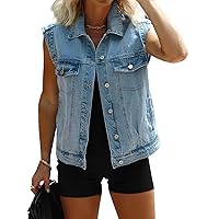 Imily Bela Womens Denim Vest Classic Button Down Sleeveless Jean Jackets Cropped Distressed Vest