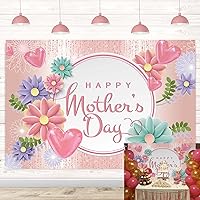 Mothers Day Background Happy Mother's Day Banner Pink Flowers Love Mom Heart Photo Photography Props for Mother's Day Party Decoration (7X5FT(82x59inch))