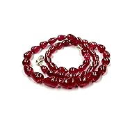 24 inch Long Teardrop Shape Smooth Cut Natural red Corundum 7x9 mm Beads Necklace with 925 Sterling Silver Clasp for Women, Girls Unisex