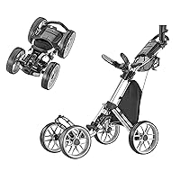 CaddyTek 4 Wheel Golf Push Cart - Caddycruiser One Version 8 1-Click Folding Trolley - Lightweight, Compact Pull Caddy Cart, Easy to Open