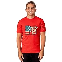 MTV Adult Unisex American Flag Fourth of July Crewneck T-Shirt for Adults