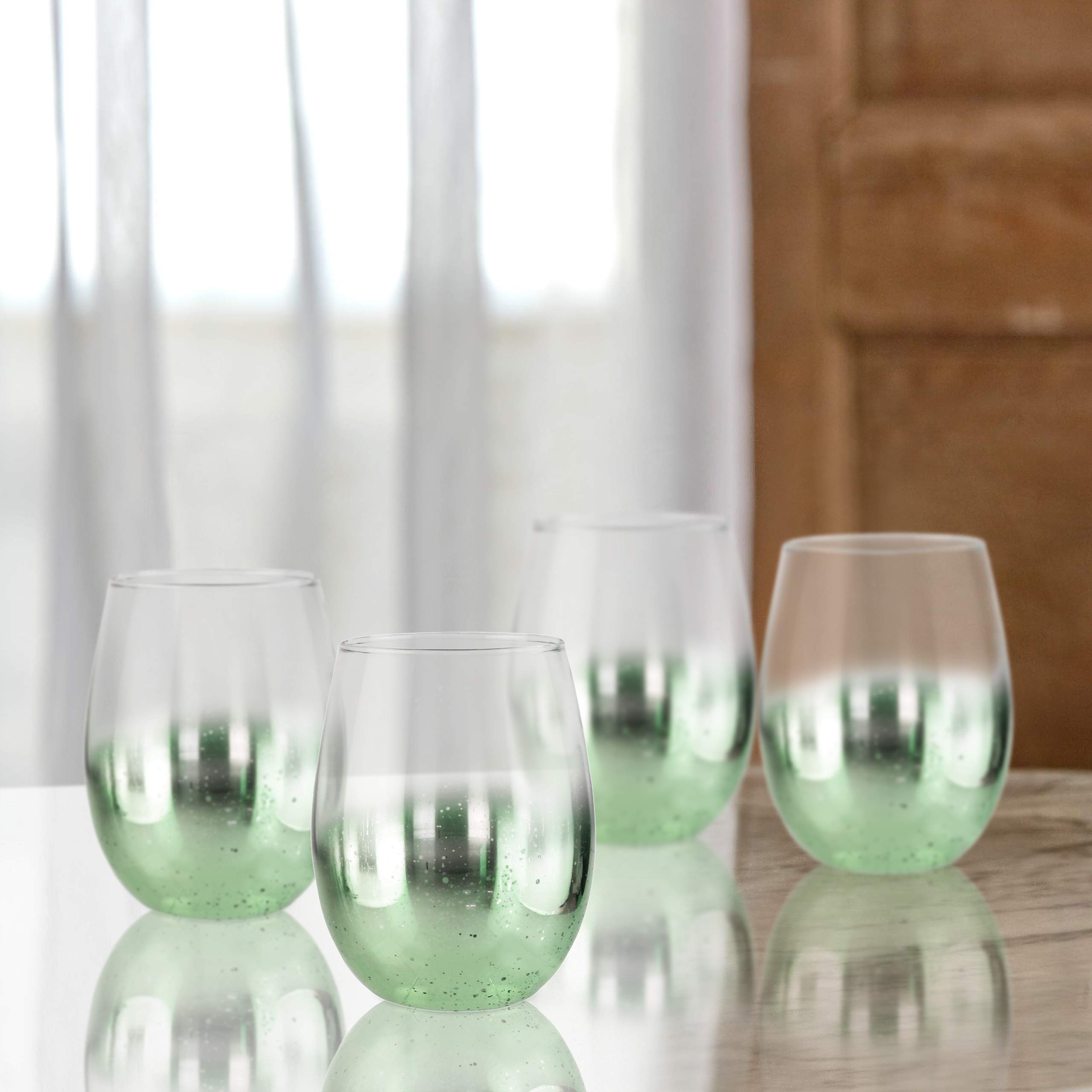 Fifth Avenue Crystal Ombre Stemless Wine Goblets-Set of 4 Elegant Lead-free Matching Drinkware For Everyday & Entertaining –Modern Glasses-Ideal Gift For Weddings & Holidays, 3.5x4.7, Green