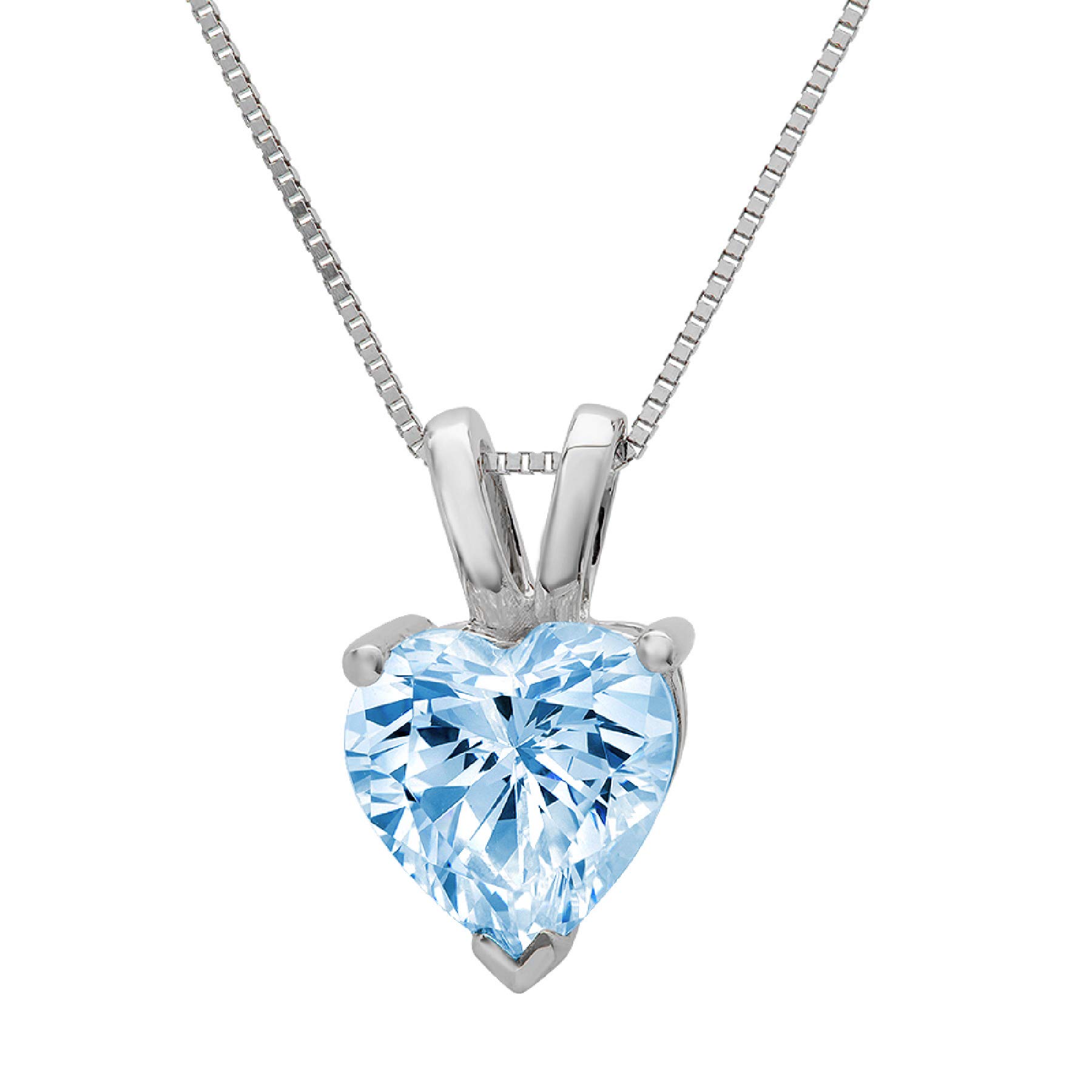 2.0 ct Brilliant Heart Cut Stunning Genuine Aquamarine Blue Simulated Diamond CZ Ideal VVS1 D Solitaire Pendant Necklace With 16
