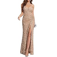 houstil Women's Strap Sequin Evening Gown 1920s Formal Holiday Dress Maxi Homecoming Party Formal Cocktail Dresses