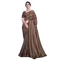 Traditional Indian Women Silk Georgette & Resham And Cord Emboridery Saree & Blouse Muslim Sari 4636