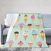 Ice Cream Cones Print Classics Comfy Ultra-Soft Micro Fleece Blanket Flannel Throw Gift Indoor 50