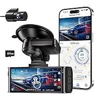 4K Dash Cam Front and Rear, Touch Screen 3.18 Inch, Free 64GB Card, Car Dash Camera Built-in WiFi GPS, UHD 2160P Night Vision, WDR, Parking Monitor (F7N Touch)