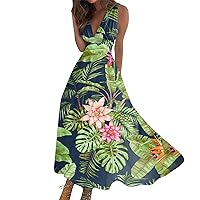 Summer Dresses for Women 2024 Wrap V Neck Beach Dress Elegant Sleeveless Maxi Dress Flowy Floral Print Sundresses