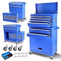 Tool Chest, 8-Drawer Rolling Tool Storage Cabinet with Detachable Top, Tool Box with Wheels, Liner, Adjustable Shelf, Locking Mechanism, Parking Brakes, Tool Chest for Garage, Workshop, Home Use