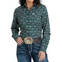 Cinch Women's Western Button Down Long Sleeve Shirt, Teal
