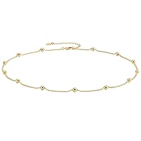 Aobei Pearl 18k Gold Paperclip Chain Choker Satellite Chain Lava Bead Pendant Necklace Dainty Jewelry for Women 16''