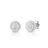 NATALIA DRAKE Small Round Pave 1/4 Cttw Diamond Stud Earrings for Women in Rhodium Plated 925 Sterling Silver
