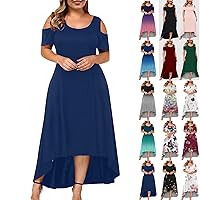 Summer Boho Smocked Maxi Dresses for Women 2024 Casual Puff Sleeve Off Shoulder A Line Ruffle Ankle Length Dress