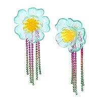 Betsey Johnson Womens Flower Fringe Chandelier Earrings