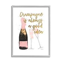 Stupell Industries Champagne Always Good Idea Phrase Chic Wine Bottle, Designed by Amanda Greenwood Gray Framed Wall Art, 16 x 20, Pink