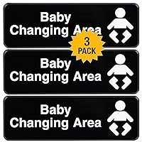 Excello Global Products Baby Changing Station Sign: Easy to Mount Informative Plastic Sign with Symbols 9x3, Pack of 3 (Black)