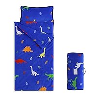 Wake In Cloud - Fleece Toddler Nap Mat with Pillow and Blanket, Plush Warm for Kids Boys Girls Daycare Preschool Kindergarten, Colorful Dinosaur Leaves on Blue