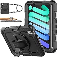 SEYMAC stock Case for iPad Mini 6 8.3'' 2021 with Screen Protector Pencil Holder [360 Rotating Hand Strap] &Stand, Drop-Proof Case for iPad Mini 6th Generation 8.3