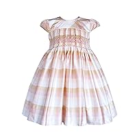 Luxurious Hand Smocked Girl's Plaid Silk Dress Flower Girls Pageants Special Occasion Gown Wedding Pink Gold White