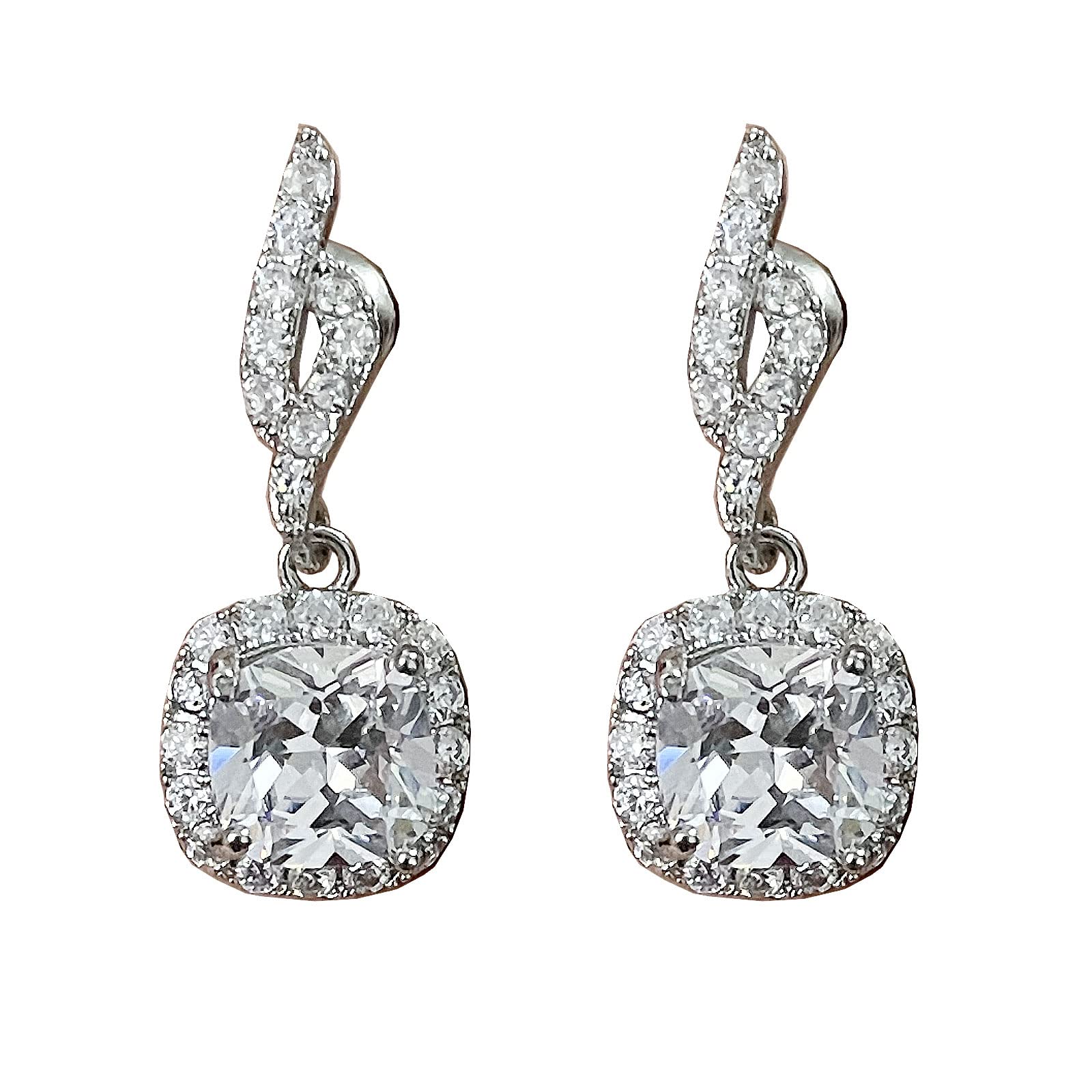 14K Gold Plated Sterling Silver Post Halo Cubic Zirconia Stud Earrings for Women Leverback Dangle Bridal Earrings Set