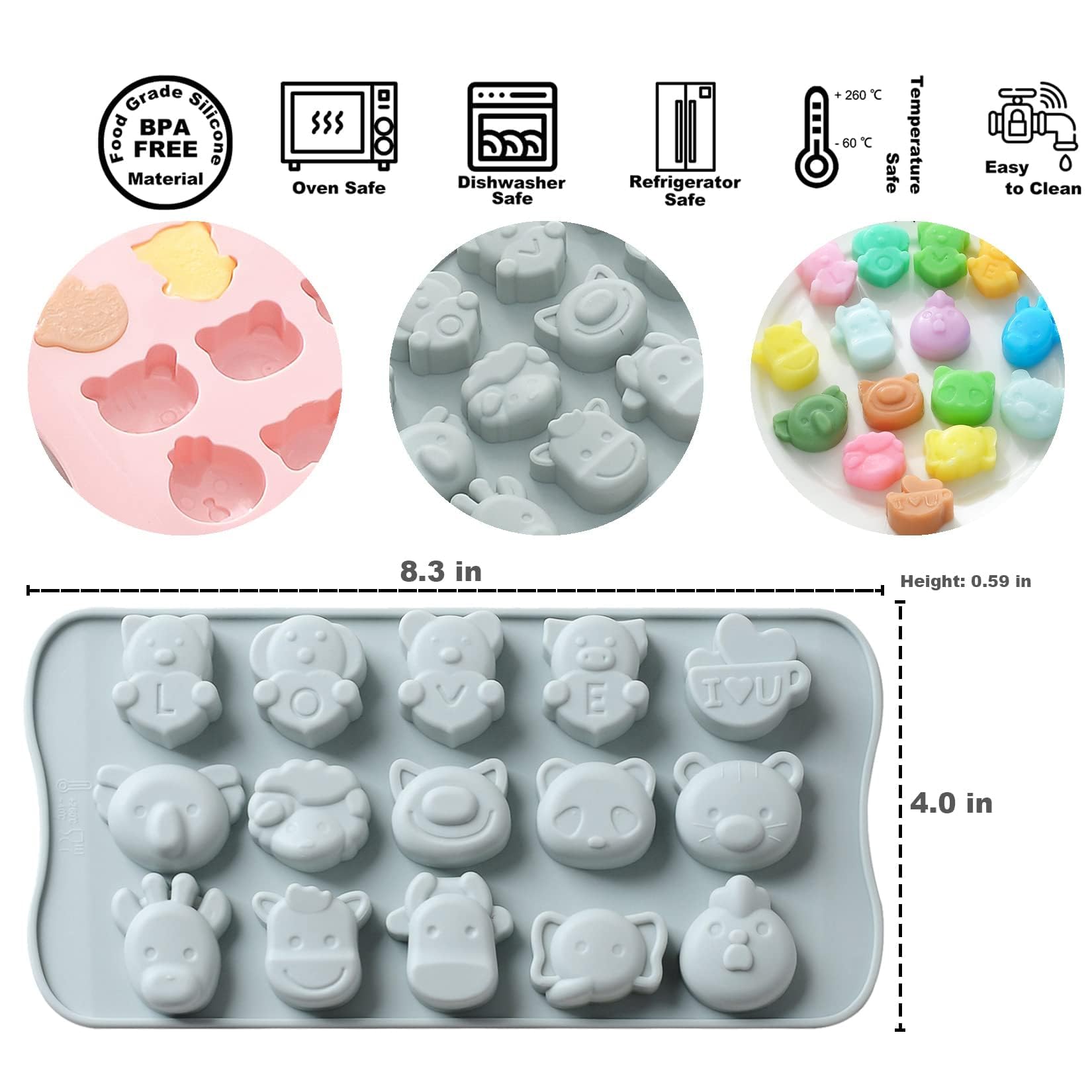 REKIDOOL Happy Farm Confectioners Molds Set, 2 Pieces Non-stick Chocolate Silicone Mold for Cake Cookies Candy Jelly Gummy Handmaking-soap, Ice Tray, Cupcake Topper