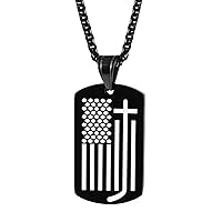 American Flag Patriotic Cross Dog Tag Religious Faith Jewelry Pendant Necklace
