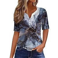Long Sleeve Park Flowly Shirts Women Independence Day Lounge Comfy V Neck Blouse Women's Slim Buttons Print Blue XL