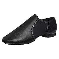 Black Slip-on Jazz Shoes Elastic Leather Sole Dance for Men Womens