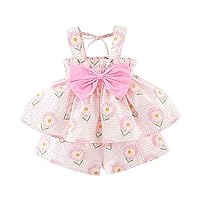 Toddler Baby Girl Dress Shorts Two Piece Set Suspender Ruffled Dress Bow Design Summer For Corduroy Dress Toddler