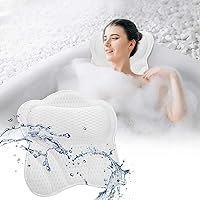 Luxury Bath Pillow, Bathtub Pillow for Tub Spa for Neck Head Shoulders Back Support, Thick Bath Cushion with 6 Suction Cups 4D Air Mesh Men Women Comfortable Quick Dry Head Rest Bath Accessories
