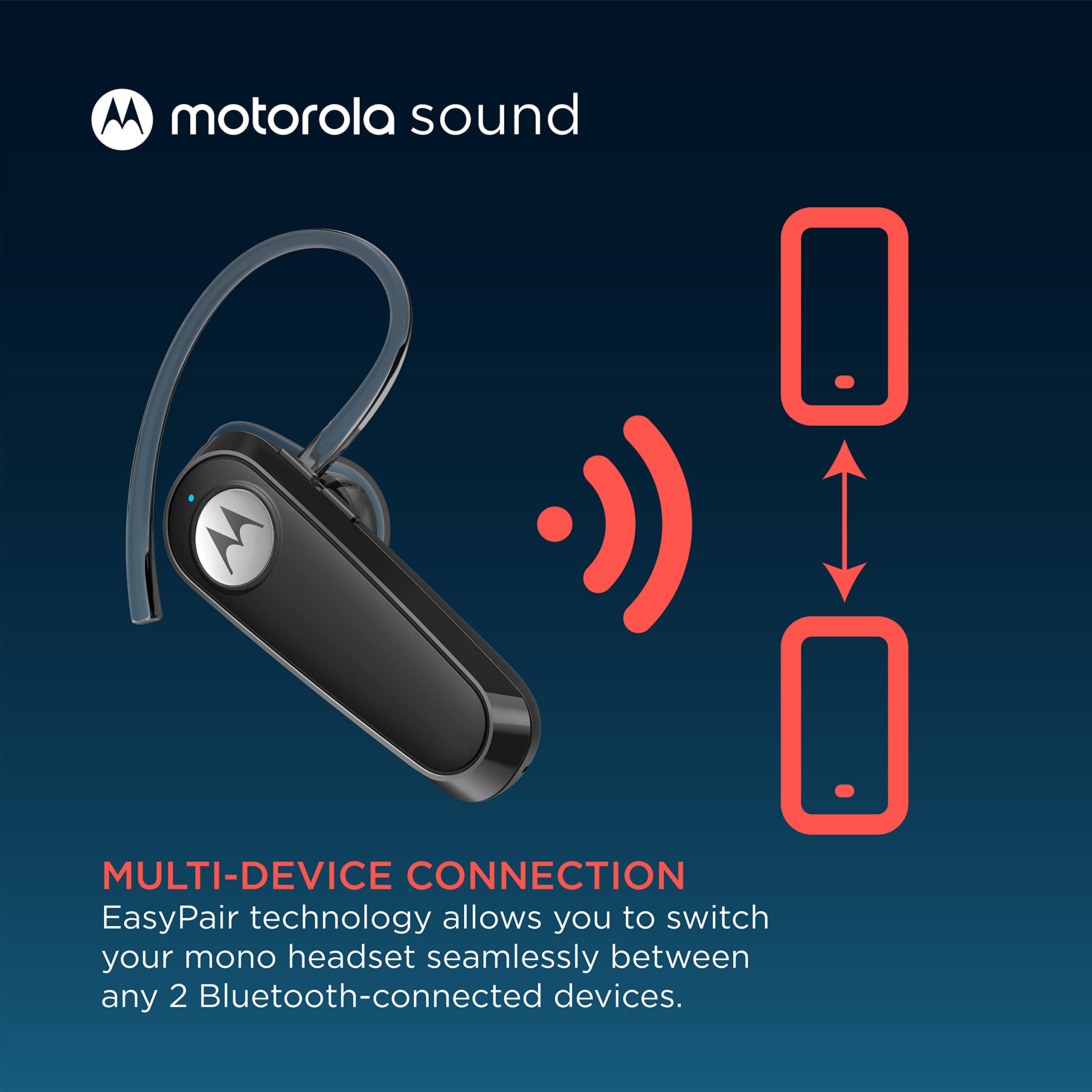 Motorola Bluetooth Earpiece - HK126 in-Ear Wireless Mono Headset for Clear Voice Calls - Lightweight, Comfortable Design - 8-Hour Talk Time, Voice Assistant Compatible, Connects to 2 Devices