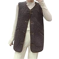 TUNUSKAT Vests For Women Fall Winter Lightweight Warm Fleece Lamb Jacket Sleeveless Button Solid Fuzzy Coat With Pockets