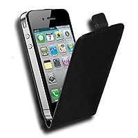Case Compatible with Apple iPhone 4 / iPhone 4S in Caviar Black - Flip Style Case Made of Smooth Faux Leather - Wallet Etui Cover Pouch PU Leather Flip