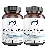 Designs for Health Multivitamin + Vitamin D/K Supplement Bundle - Twice Daily Multi (60 Capsules) with Vitamin D Supreme (60 Capsules) 5000 IU Vitamin D3