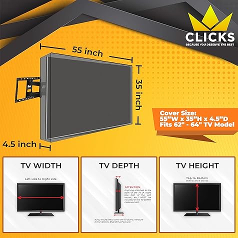 Outdoor TV Cover 52 to 55 inches with Bottom Cover, Heavy Duty, Waterproof Thick Fabric, Weatherproof Outdoor TV Enclosure for Outside TV