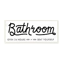 Stupell Industries Seat Yourself Bathroom Sign Minimal Black White, Design by Daphne Polselli Wall Plaque, 7 x 17