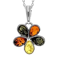 Genuine Baltic Amber & Sterling Silver Multistone Flower Pendant without Chain - 1665