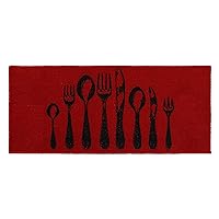 Chic Cutlery Print Wool-Effect Kitchen Mat (Red/Black, Runner Rug 48