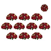 BLOSMON Flower Balls Wedding Rose Centerpieces: 10 Pcs Crimson Fake Flowers Kissing Balls Decor Artificial Floral Arrangements Flower Bouquet of Roses Home Party Table DIY Decorations