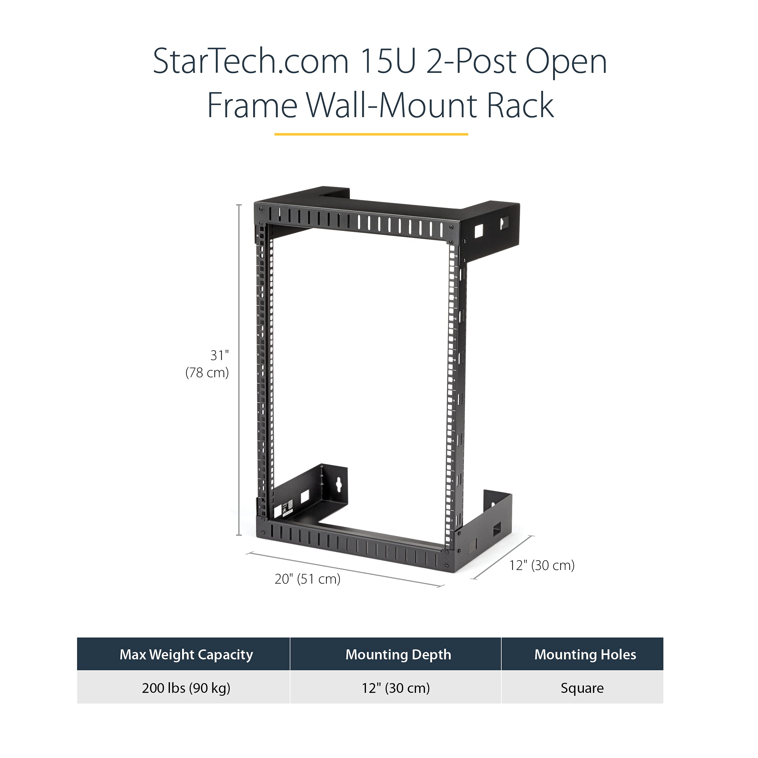 StarTech.com 2-Post 15U Heavy-Duty Wall-Mount Network Rack, 19