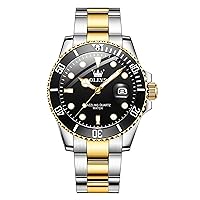 OLEVS Men's Watch, Big Face Stainless Steel Analog Quartz Dress Watch, Luxury Gold Silver Tone Date Display Waterproof Luminous Wrist Watch for Men