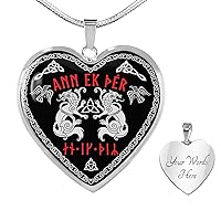 Love You Viking Runes Wolf Heart Necklace Gift Custom Norse Pagan Pendant