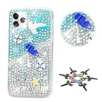 STENES Sparkle Case Compatible with T-Mobile REVVL 6 5G Case - Stylish - 3D Handmade Bling Boat Starfish Peace Dove Rhinestone Crystal Diamond Design Girls Women Cover - Navy Blue